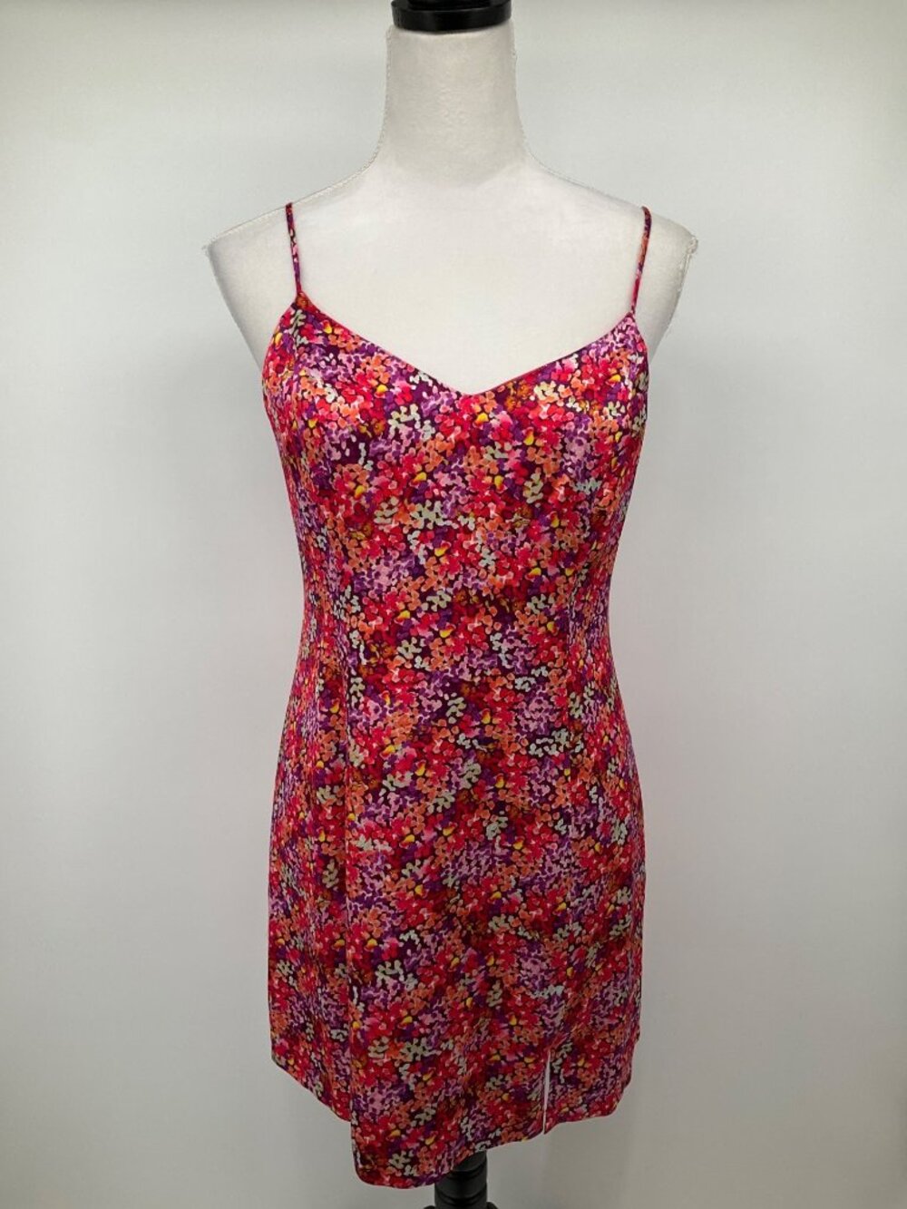 French Connection size 6 Pink Satin Mini Floral Print Slip Dress - Picture 2 of 14